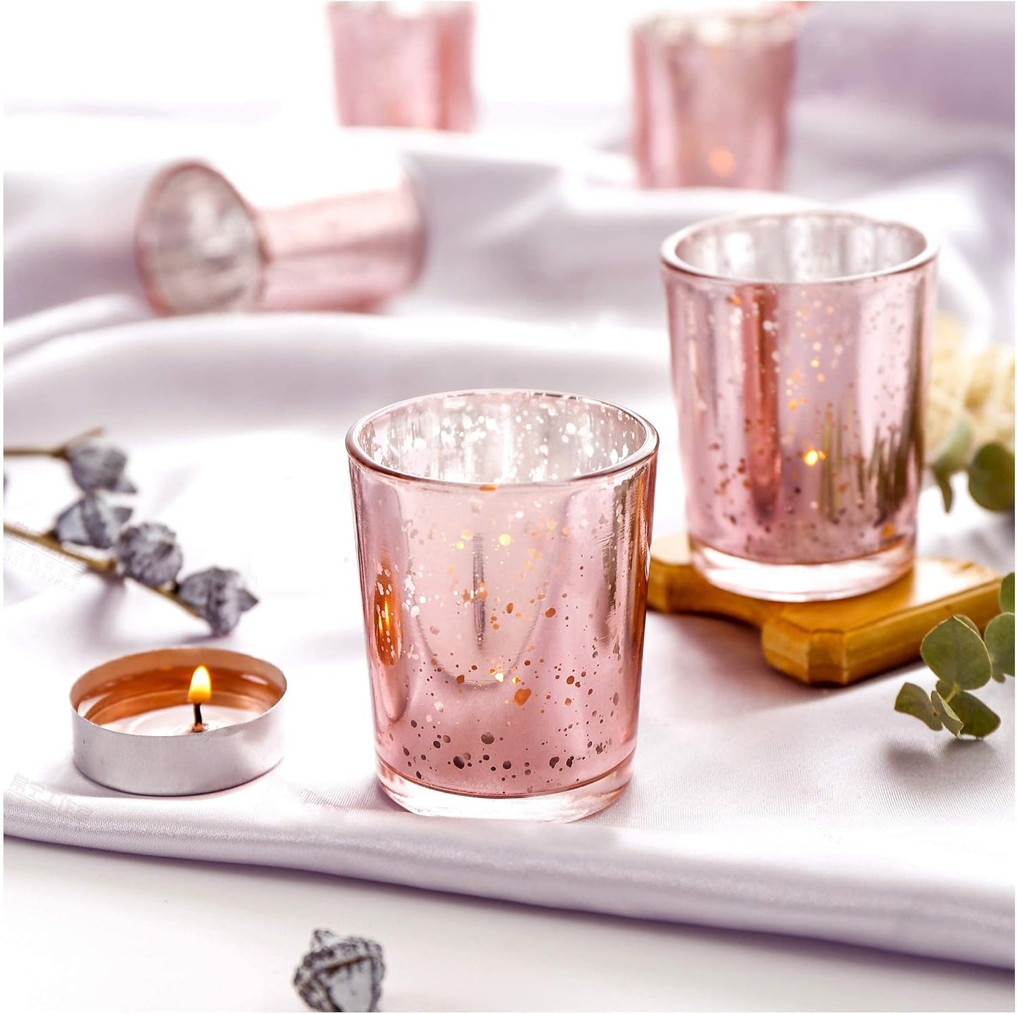 12 Pcs Valentines Rose Gold Votive Candle Holders for Wedding Table Centerpieces, Pink Tealight Holders for Valentines Day Decorations, Party & Home Decor