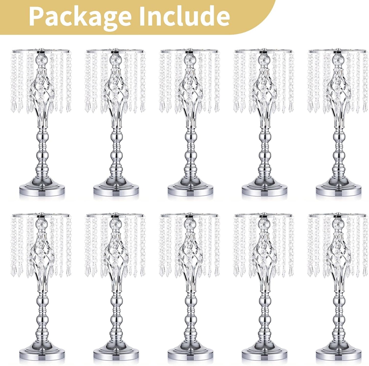 10 Pcs Silver Wedding Centerpieces Flower Stand, 21.7In/55Cm Height Wedding Road Lead Flower Vases, Crystal Artificial Flower Arrangements for Wedding Party Birthday Event Reception Home Decor