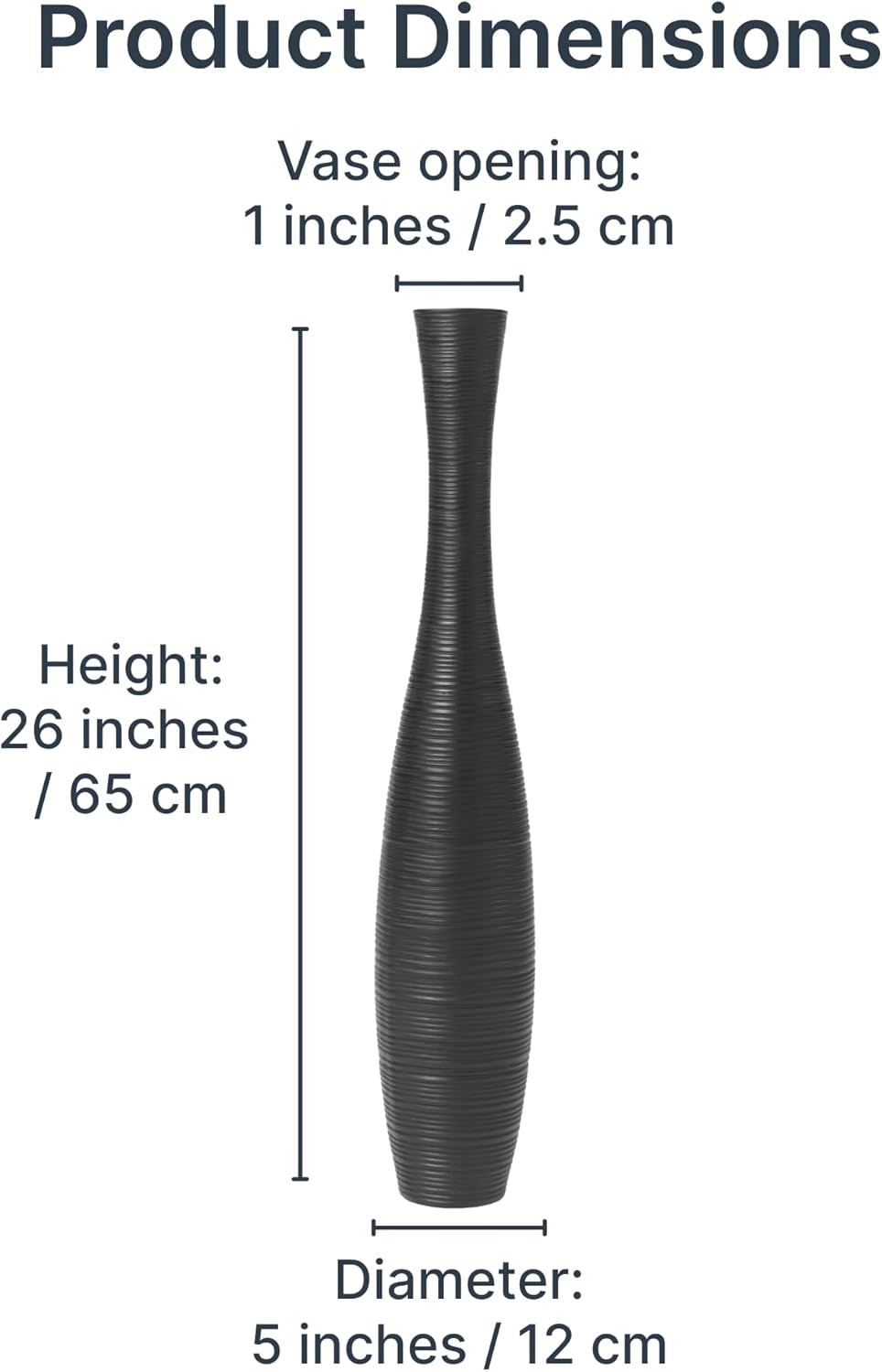 Large Black Home Decor Floor Vase - Wooden 26 Inch Tall Farmhouse Decor Flower Holder for Fake Plant and Pampas Grass