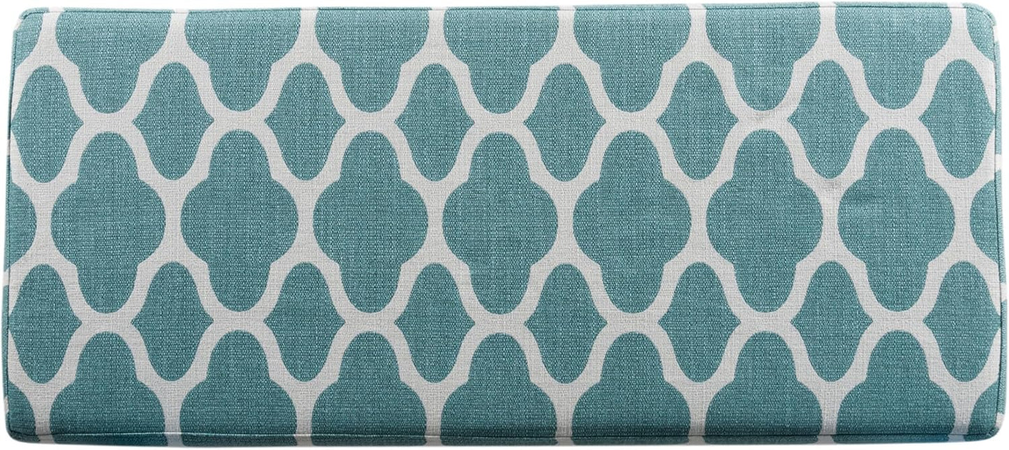Large Upholstered Rectangular Storage Ottoman Bench with Hinged Lid, Teal Blue Geometric