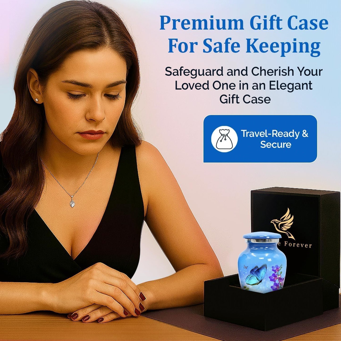 Small Keepsake Urns for Human Ashes - Set of 4 Mini Cremation Urns (Holds 3 Cu in Each) - Memorial Sharing Urns with Velvet Bag & Gift Box (Sky Blue, Set of 4)