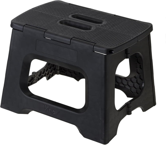 Compact Folding Step Stool - 9 Inch Foldable Step Stool for Adults, Lightweight Portable Stool with Handle, Non Slip Step Stool, Space Saving Stool up to 330 Lb - Black