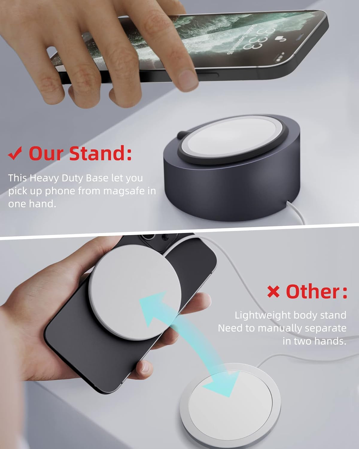 Mag- Safe Charger Stand for 25W/15W Magsafe Charger Heavy-Duty Premium Metal Holder Base Desktop Tablet Mount for Iphone 17/16 Pro /16/15 Pro/15/14/13/12 -Grey