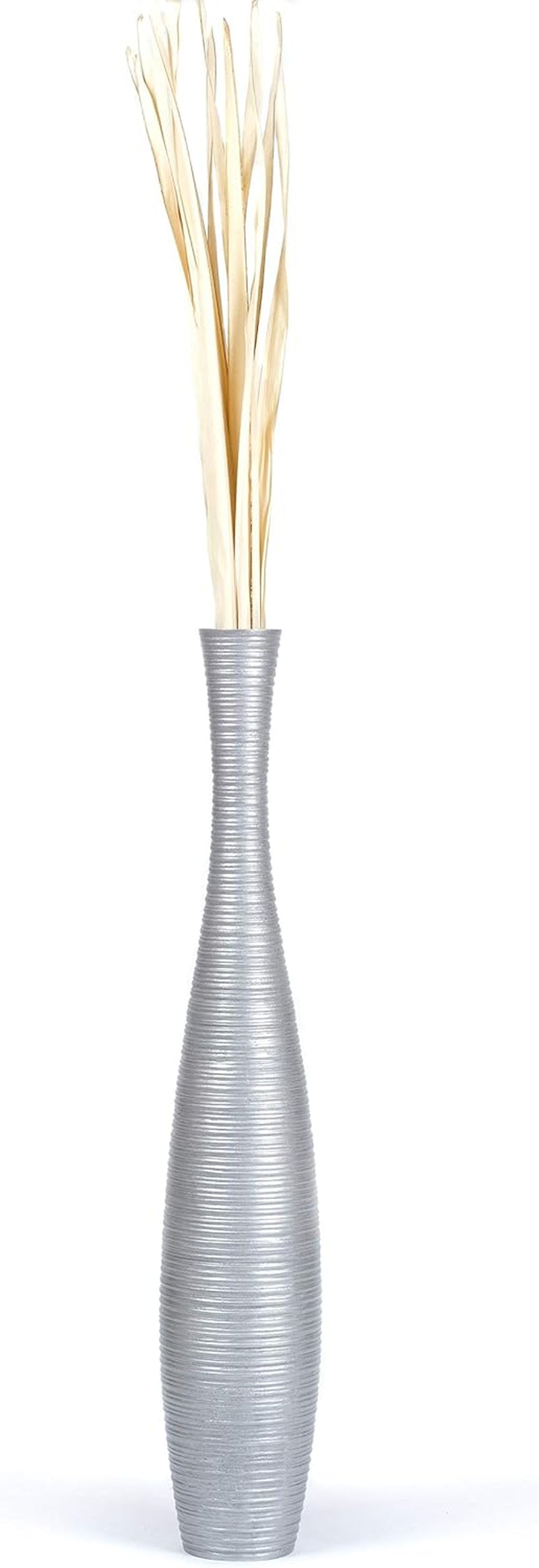 Large Silver Home Decor Floor Vase - Wooden 34 Inch Tall Farmhouse Decor Flower Holder for Fake Plant and Pampas Grass