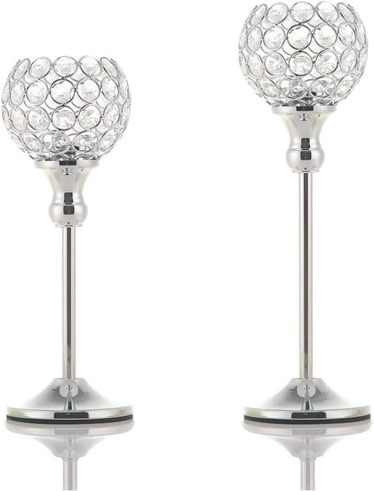 Silver Crystal Candle Holders，Candlestick Holders for Wedding Party Centerpiece