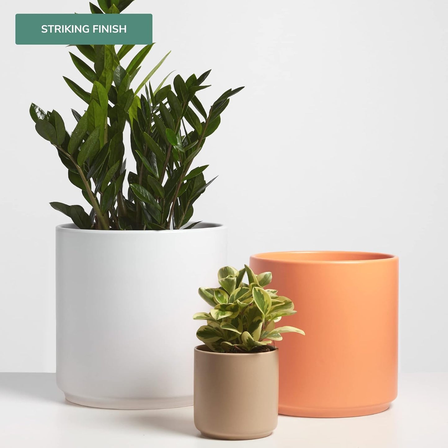 8 Inch Black Ceramic Planter. Classic Cylinder Plant Pot for House Plants and Indoor Plants (Drainage + Stopper Included).