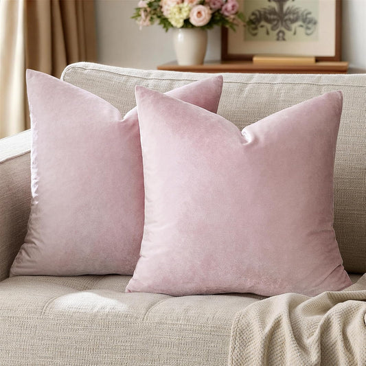 Decorative Throw Pillow Covers 16X16,Set of 2 Sweet Lilac Square Couch Pillow Covers,Velvet Sofa Boho Cushion Pillows