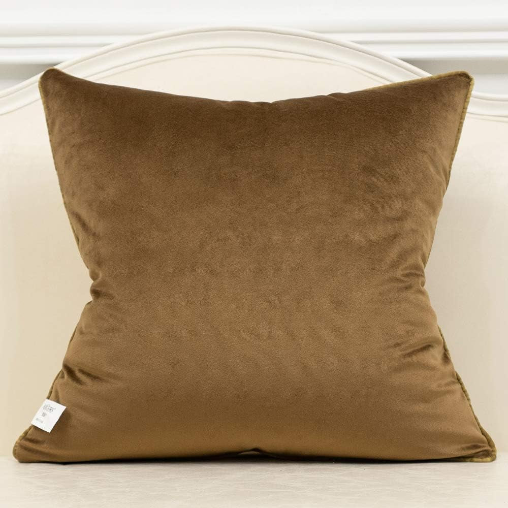 16 X 16 Inches Coffee Brown White Gold Leather Striped Patchwork Velvet Cushion Case Luxury Modern Throw Pillow Cover Decorative Pillow for Couch Living Room Bedroom Car