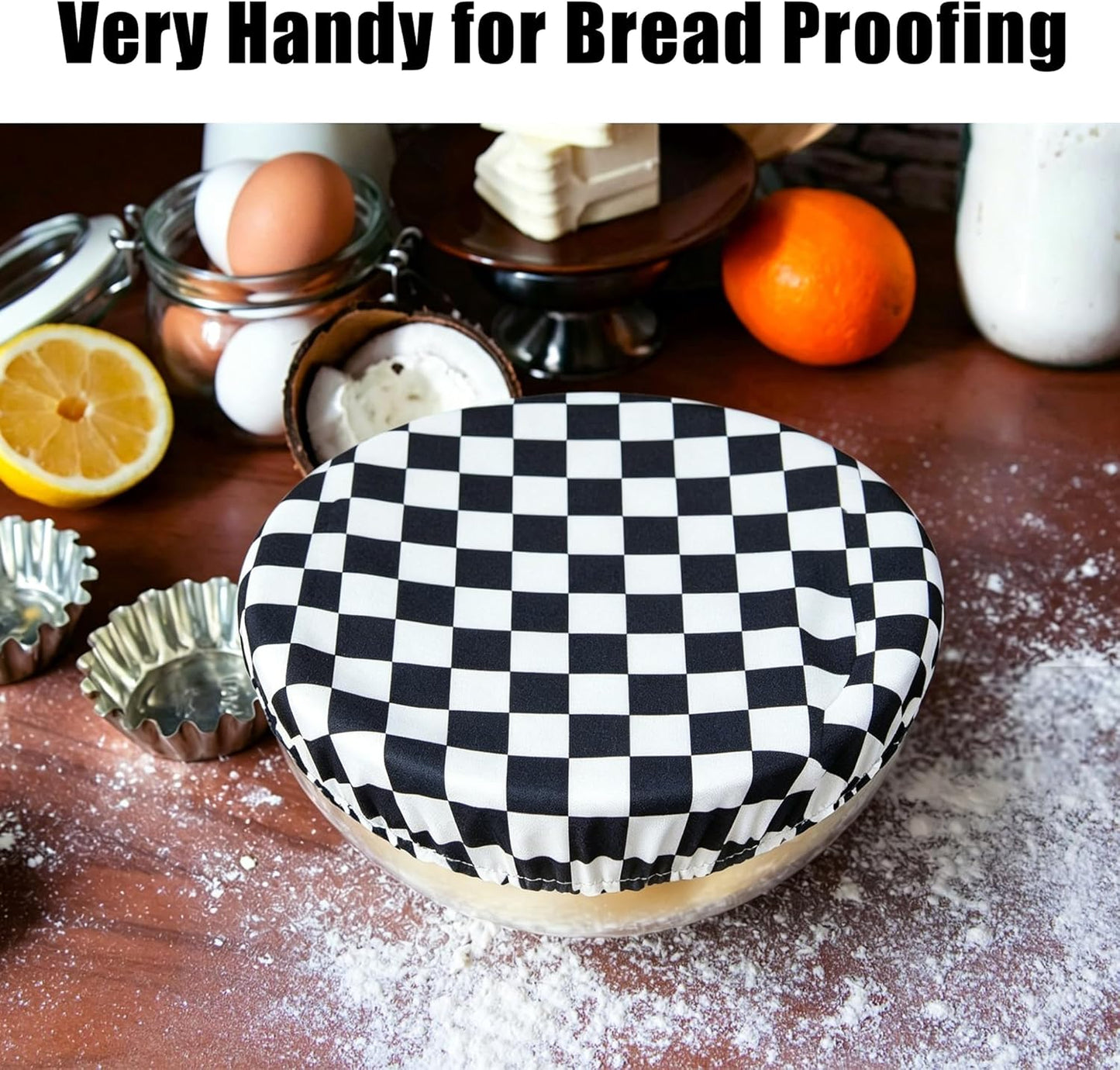 Elastic Reusable Bowl Covers for Bread Proofing, Fabric Cloth Sourdough Bowl Covers for Proofing - Set of 3, Black Checkerboard