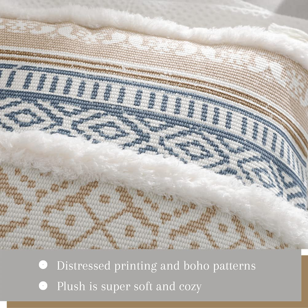 Boho Tufted Decorative Throw Pillow Covers, Modern Moroccan Style with Tassels, Accent Pillow Cases for Couch, Sofa, Bedroom, Car, or Hotel, 18X18 Inches, Khaki