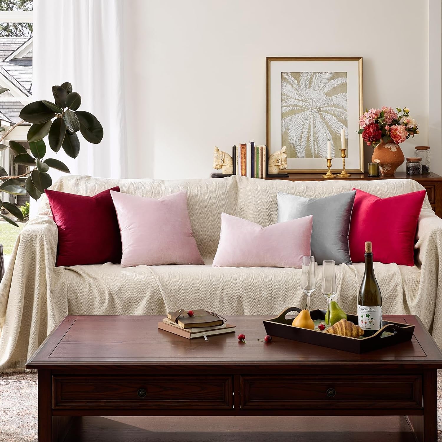 Decorative Throw Pillow Covers 16X16,Set of 2 Sweet Lilac Square Couch Pillow Covers,Velvet Sofa Boho Cushion Pillows