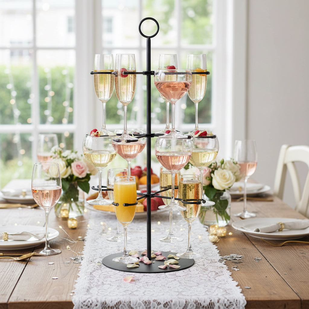 Cocktail Tree Stand for Parties Brunch,3 Tiers 12 Holders Drink Tower Wine Glass Holder Stand,Champagne Tower Martinis Tree,Wine Glasses Display Margarita Tower Drink Stand for Mimosa Bar Party Bridal