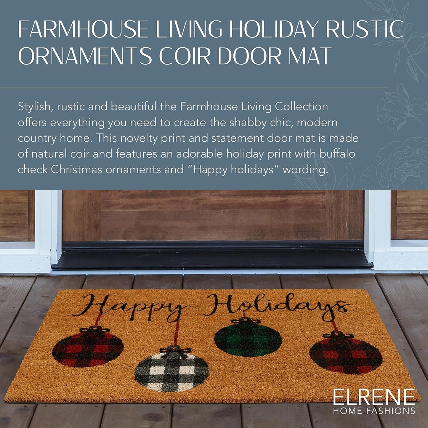 Home Fashions Farmhouse Living Coir Outdoor Doormat, Natural Entry Mat, Front Door Decor, 18" X 30", Rustic Ornament