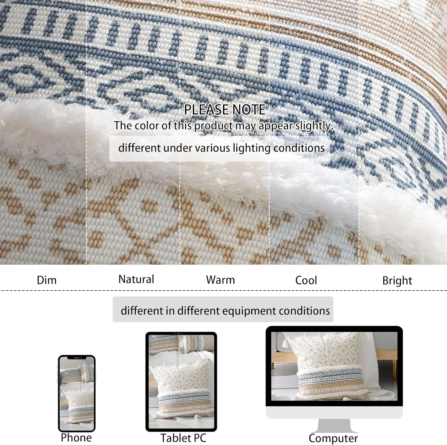 Boho Tufted Decorative Throw Pillow Covers, Modern Moroccan Style with Tassels, Accent Pillow Cases for Couch, Sofa, Bedroom, Car, or Hotel, 18X18 Inches, Khaki