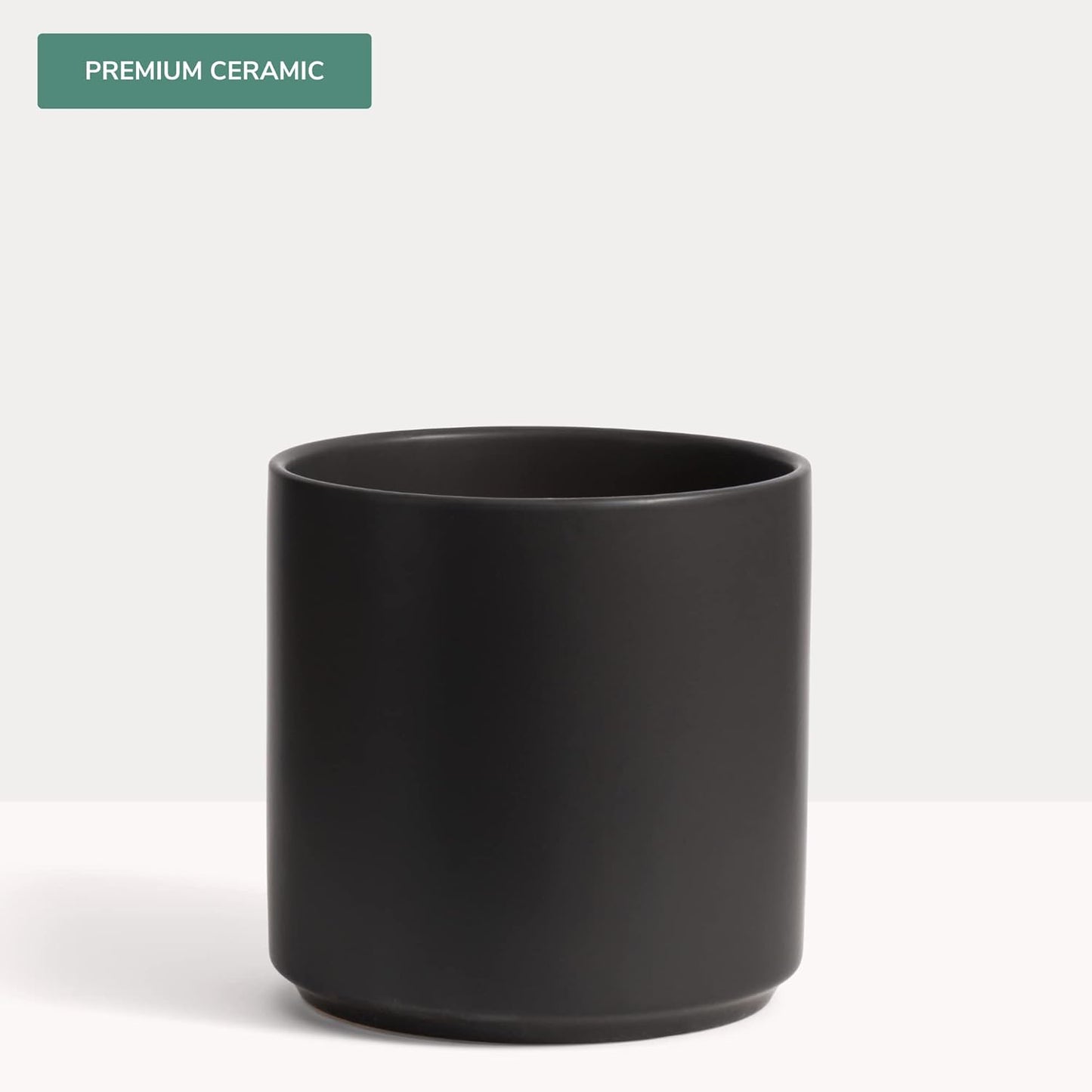 8 Inch Black Ceramic Planter. Classic Cylinder Plant Pot for House Plants and Indoor Plants (Drainage + Stopper Included).