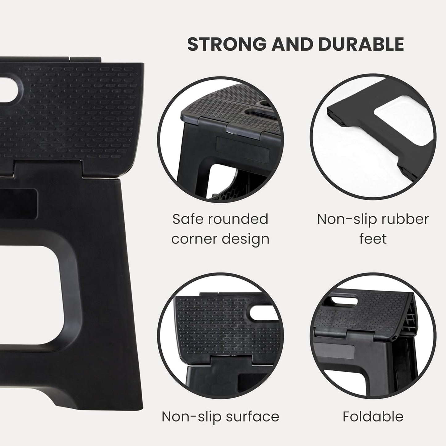 Compact Folding Step Stool - 9 Inch Foldable Step Stool for Adults, Lightweight Portable Stool with Handle, Non Slip Step Stool, Space Saving Stool up to 330 Lb - Black