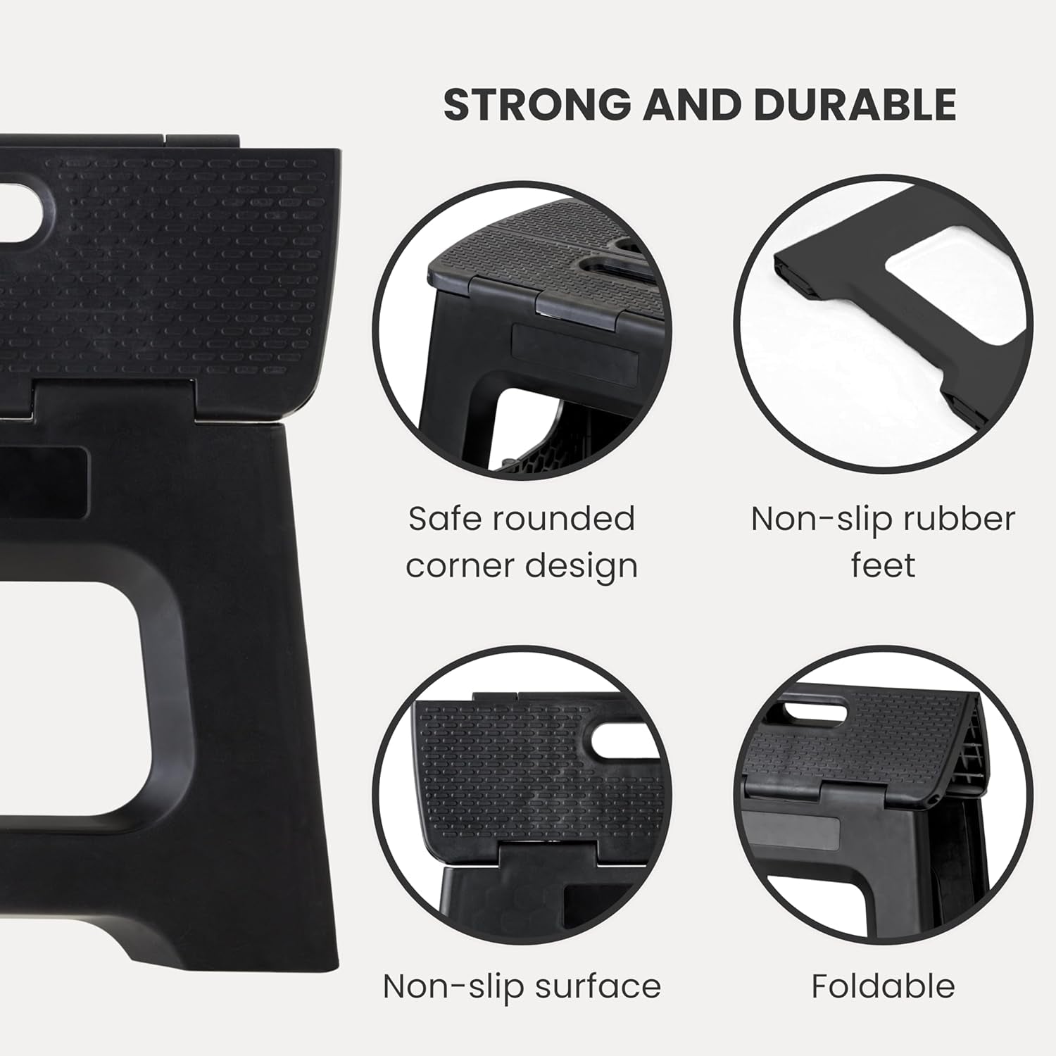 Compact Folding Step Stool - 9 Inch Foldable Step Stool for Adults, Lightweight Portable Stool with Handle, Non Slip Step Stool, Space Saving Stool up to 330 Lb - Black