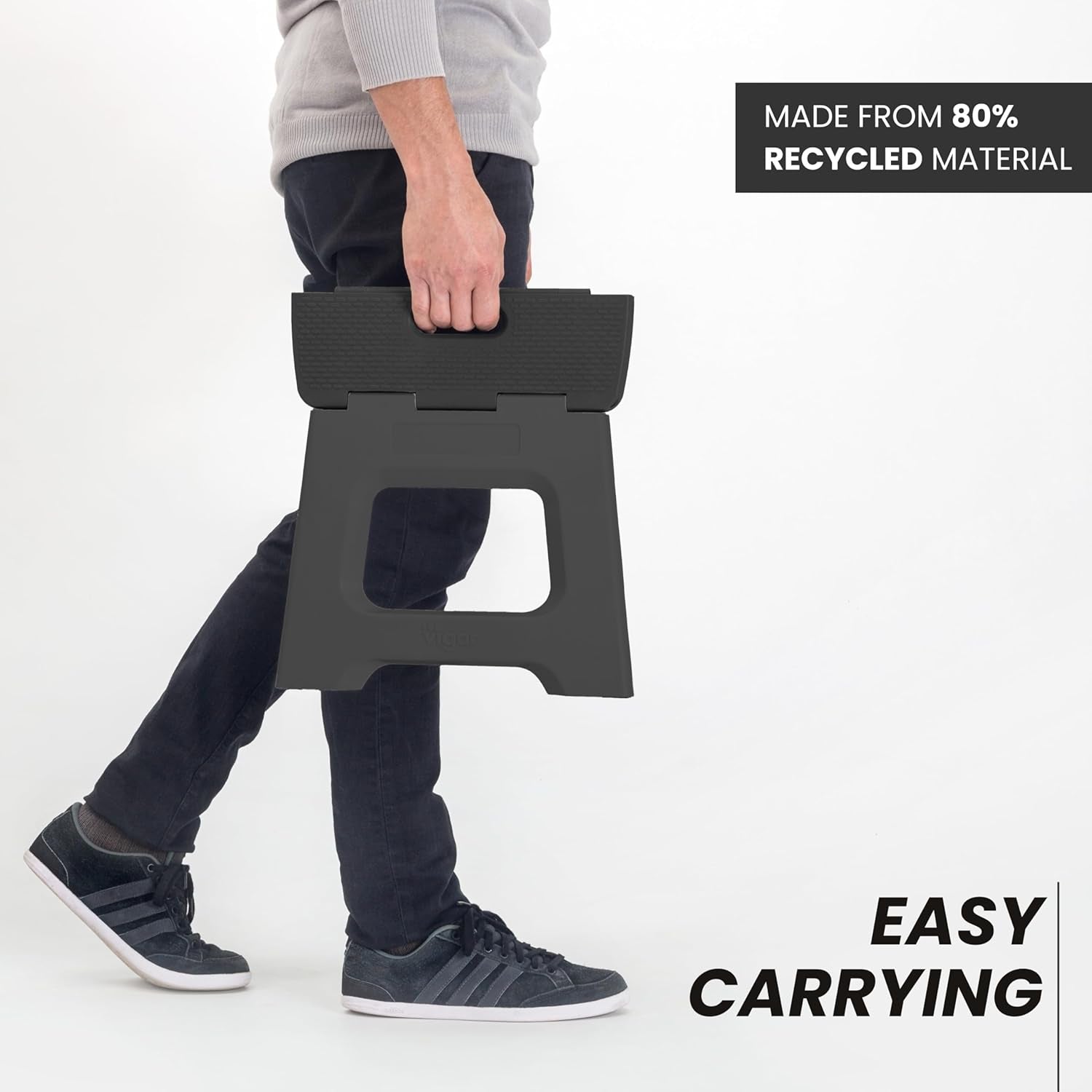 Compact Folding Step Stool - 9 Inch Foldable Step Stool for Adults, Lightweight Portable Stool with Handle, Non Slip Step Stool, Space Saving Stool up to 330 Lb - Black