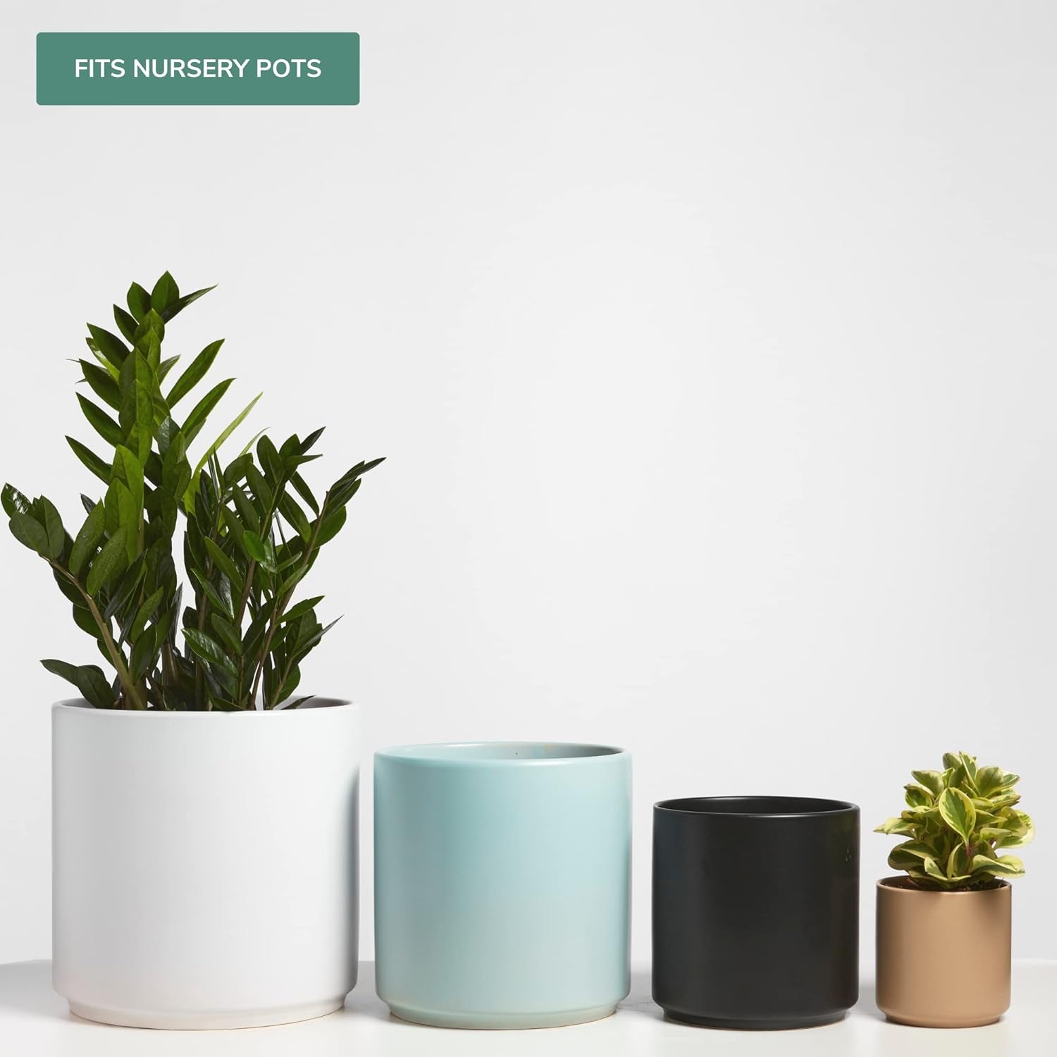 8 Inch Black Ceramic Planter. Classic Cylinder Plant Pot for House Plants and Indoor Plants (Drainage + Stopper Included).