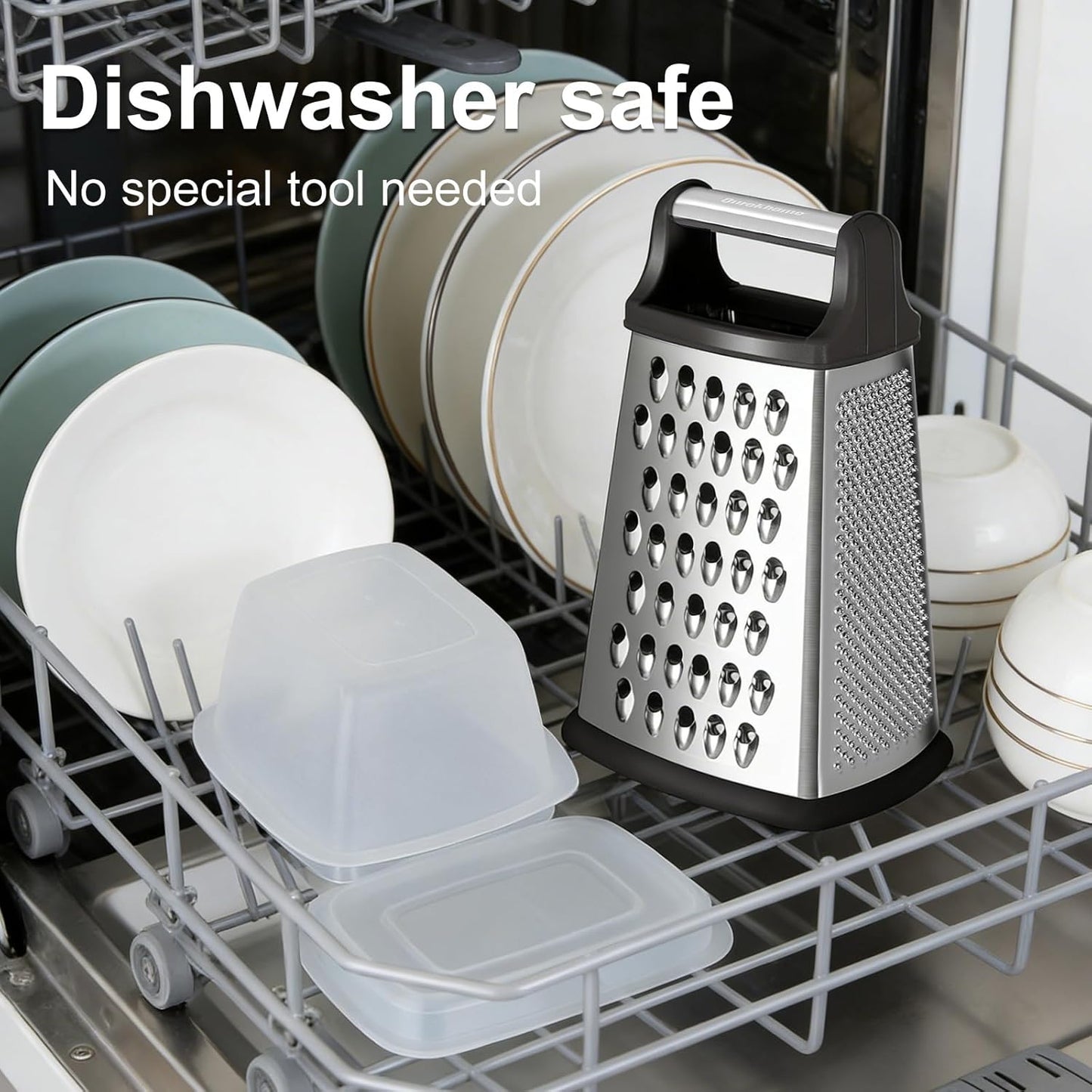 Cheese Grater, Handheld Box Grater with Container & Lid, 4-Sided Stainless Steel for Kitchen, Wavy Julienne, Slicer, Coarse Shred & Fine Zester, Non-Slip Base, Dishwasher Safe, 8 Inch