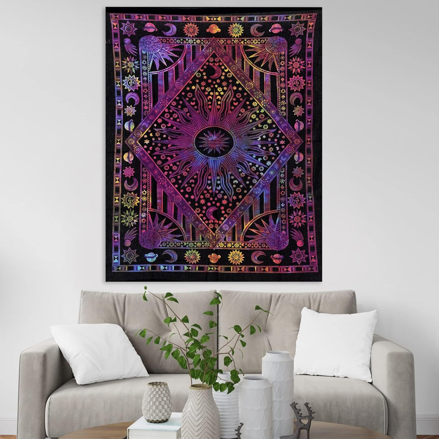 Celestial Sun and Moon Tapestry – Aesthetic Mandala Wall Hanging for Bedroom & Living Space Indie Decor