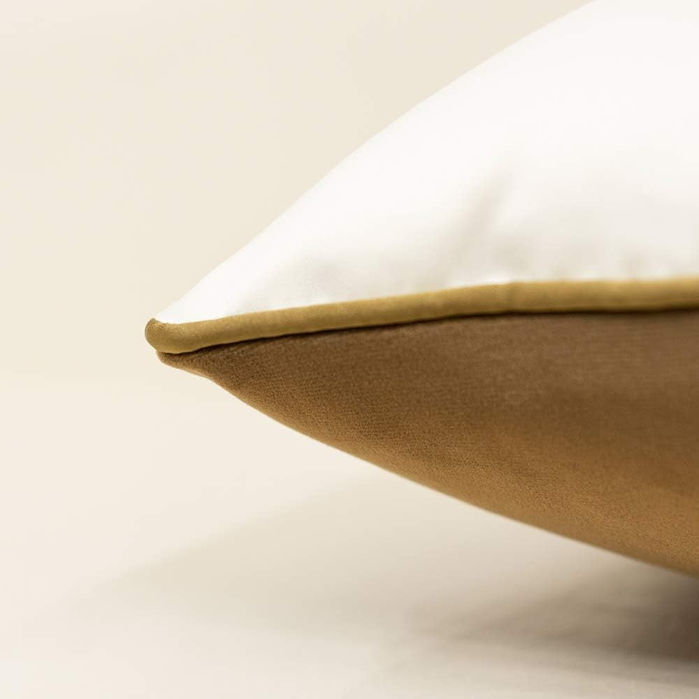 16 X 16 Inches Coffee Brown White Gold Leather Striped Patchwork Velvet Cushion Case Luxury Modern Throw Pillow Cover Decorative Pillow for Couch Living Room Bedroom Car