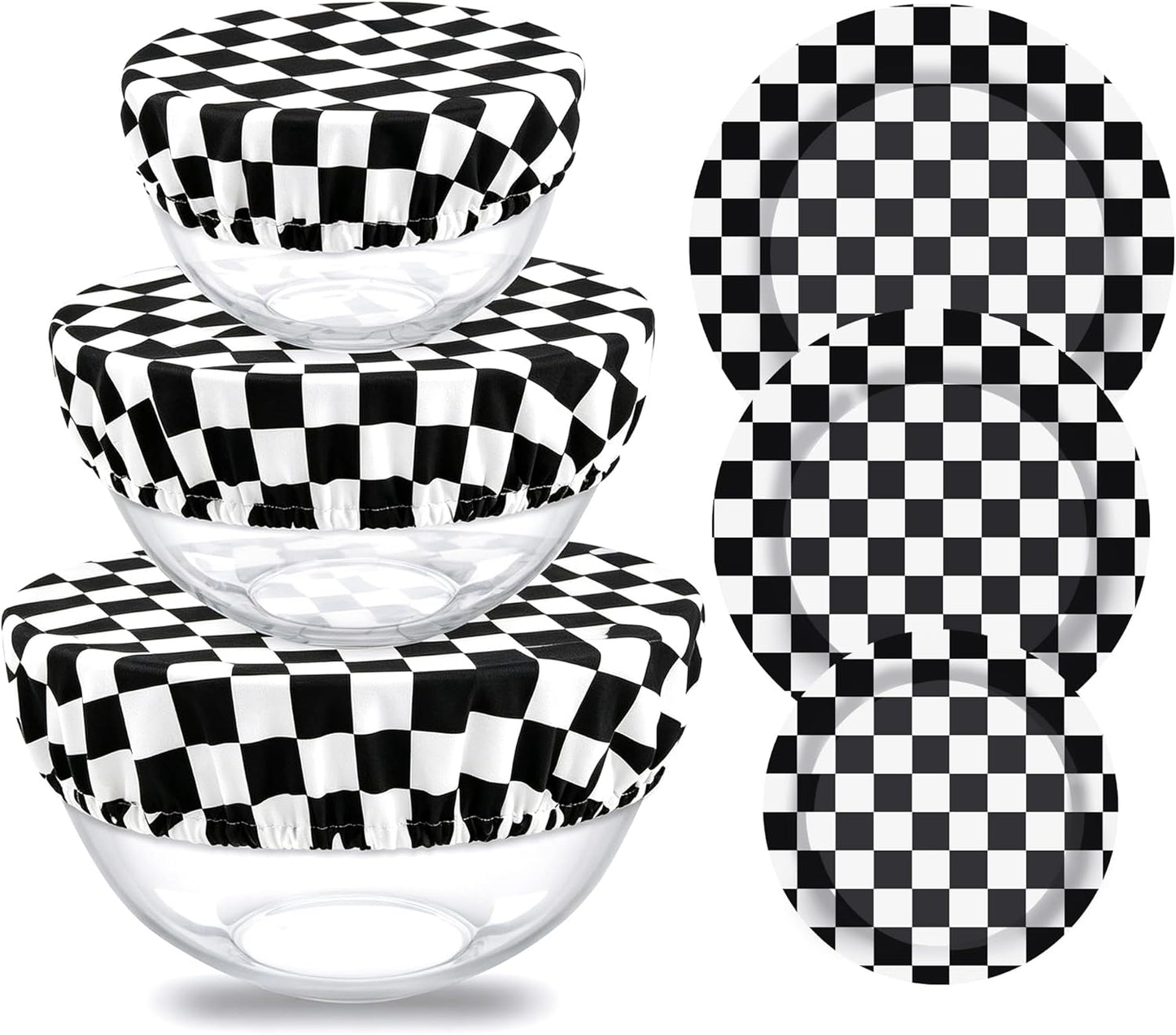 Elastic Reusable Bowl Covers for Bread Proofing, Fabric Cloth Sourdough Bowl Covers for Proofing - Set of 3, Black Checkerboard