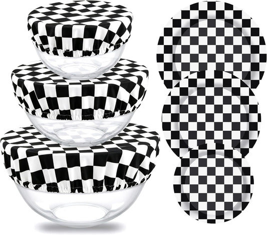 Elastic Reusable Bowl Covers for Bread Proofing, Fabric Cloth Sourdough Bowl Covers for Proofing - Set of 3, Black Checkerboard
