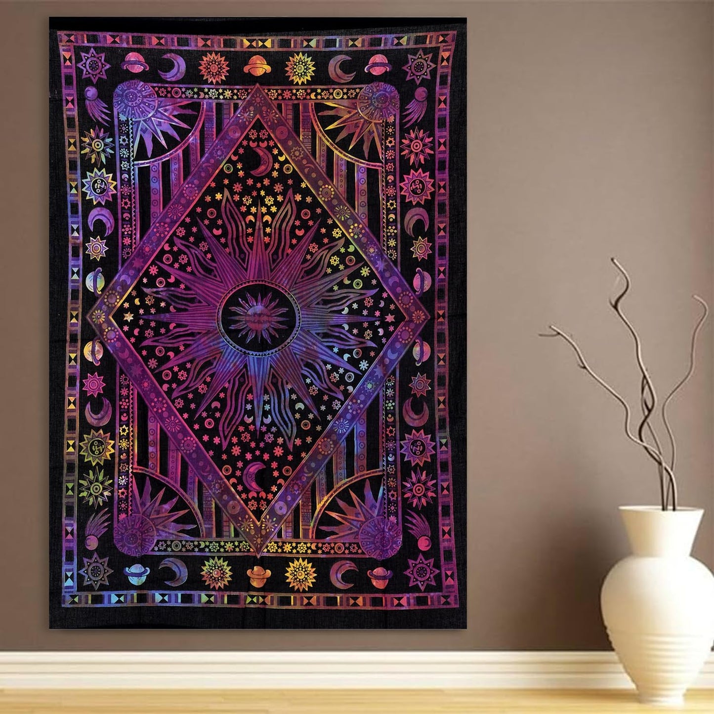 Celestial Sun and Moon Tapestry – Aesthetic Mandala Wall Hanging for Bedroom & Living Space Indie Decor