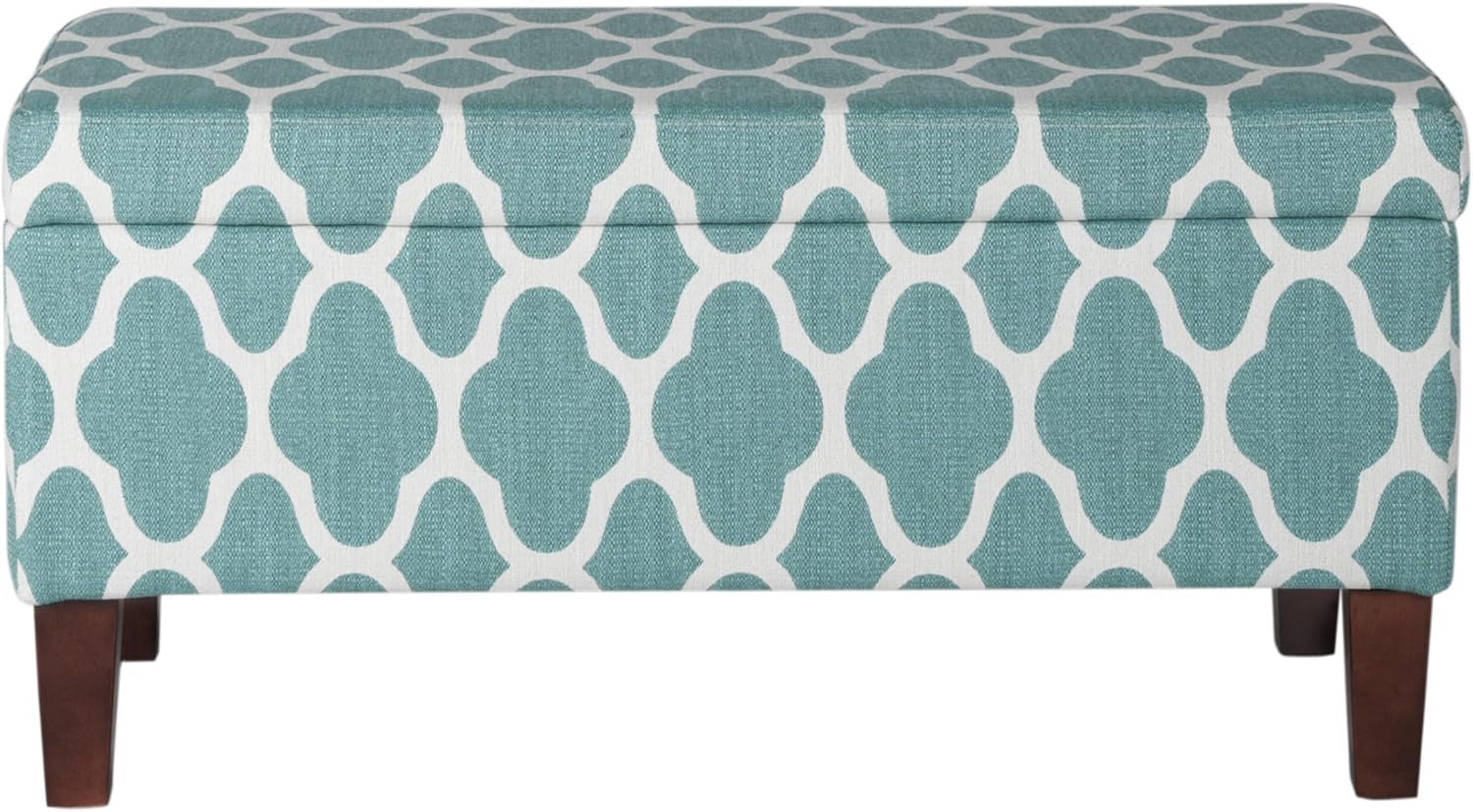 Large Upholstered Rectangular Storage Ottoman Bench with Hinged Lid, Teal Blue Geometric