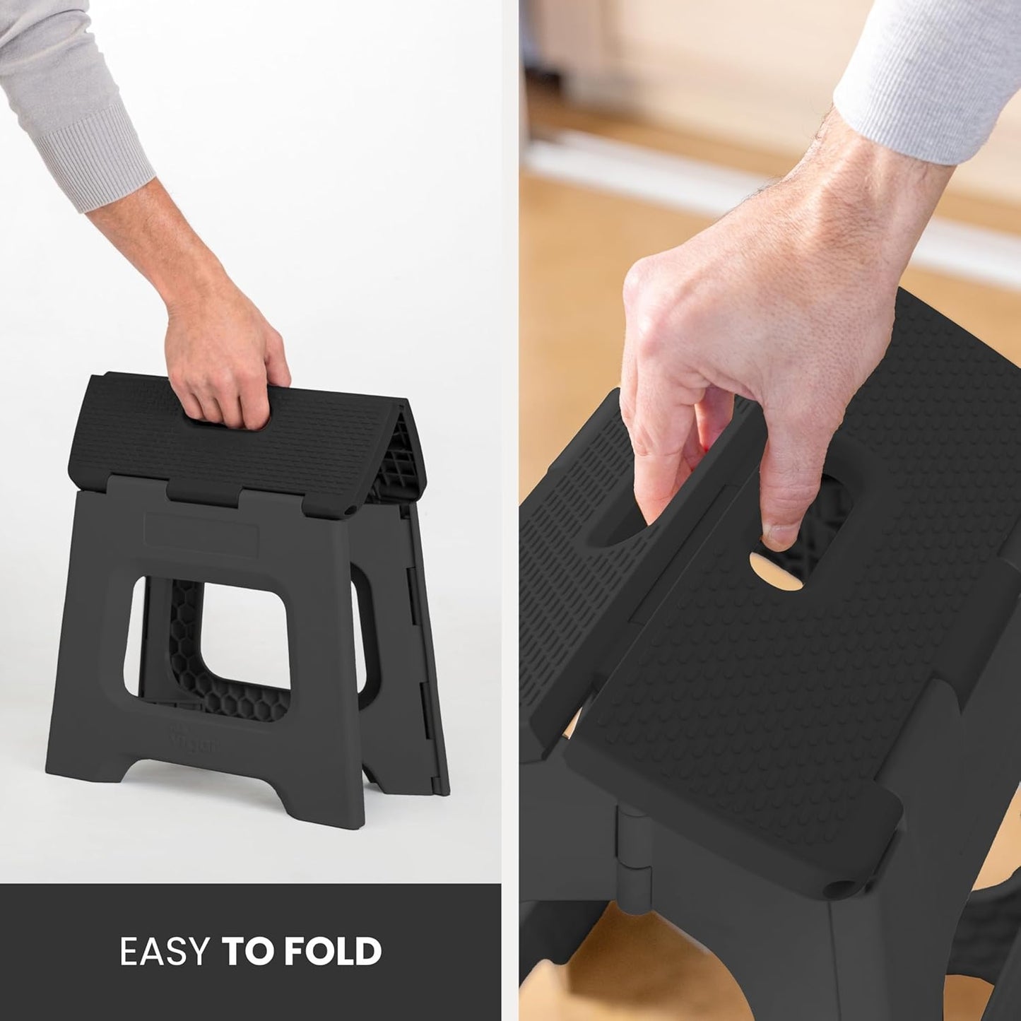 Compact Folding Step Stool - 9 Inch Foldable Step Stool for Adults, Lightweight Portable Stool with Handle, Non Slip Step Stool, Space Saving Stool up to 330 Lb - Black