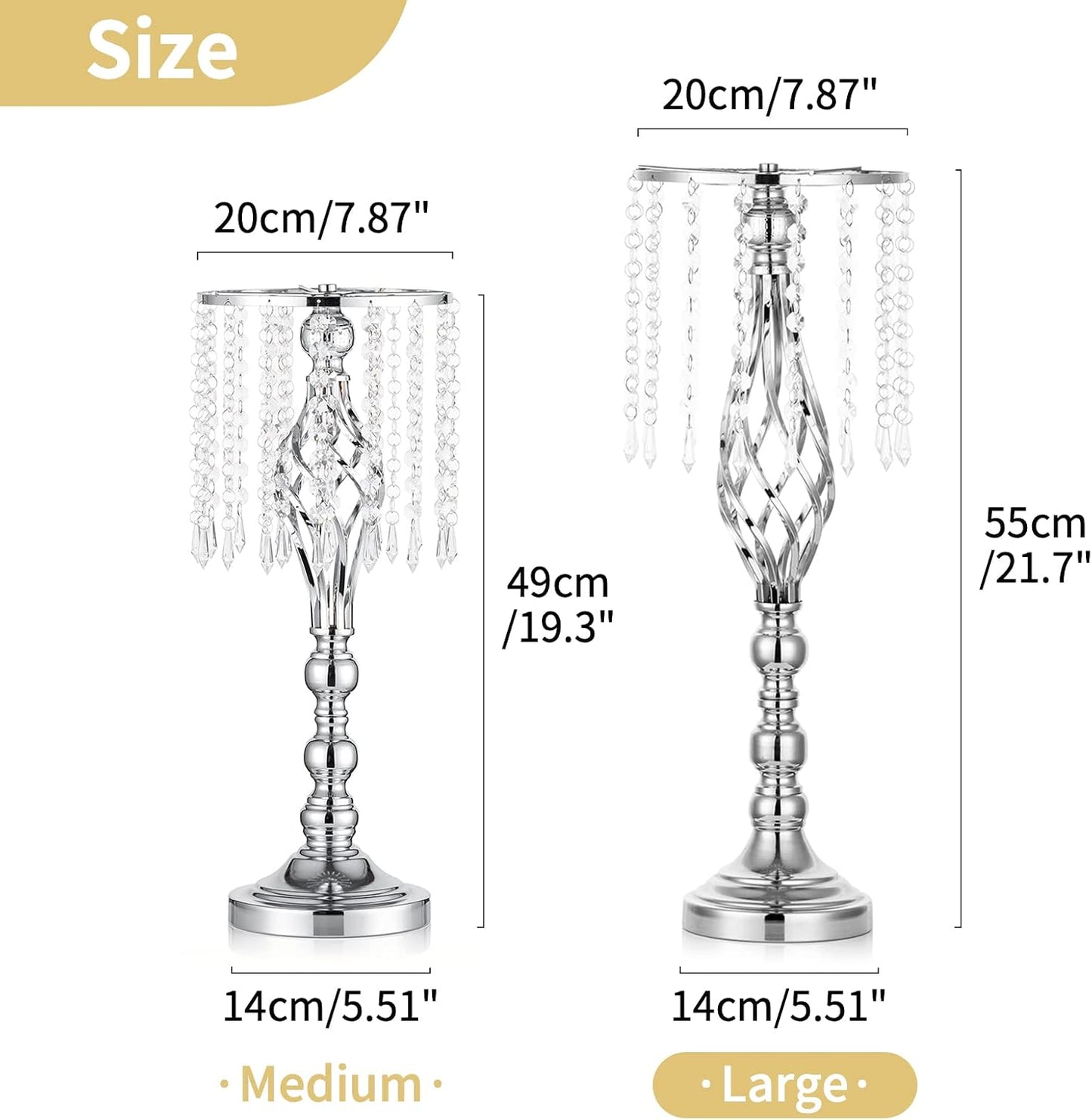 10 Pcs Silver Wedding Centerpieces Flower Stand, 21.7In/55Cm Height Wedding Road Lead Flower Vases, Crystal Artificial Flower Arrangements for Wedding Party Birthday Event Reception Home Decor