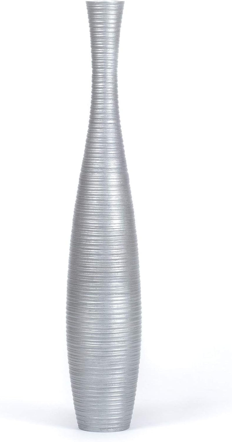 Large Silver Home Decor Floor Vase - Wooden 34 Inch Tall Farmhouse Decor Flower Holder for Fake Plant and Pampas Grass