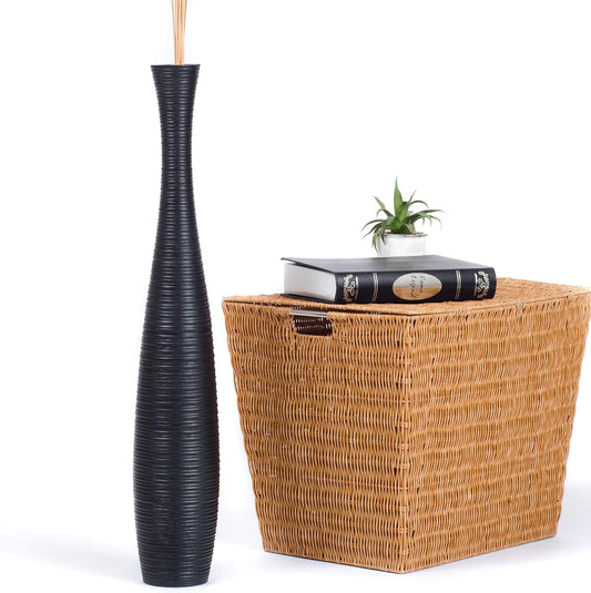 Large Black Home Decor Floor Vase - Wooden 26 Inch Tall Farmhouse Decor Flower Holder for Fake Plant and Pampas Grass