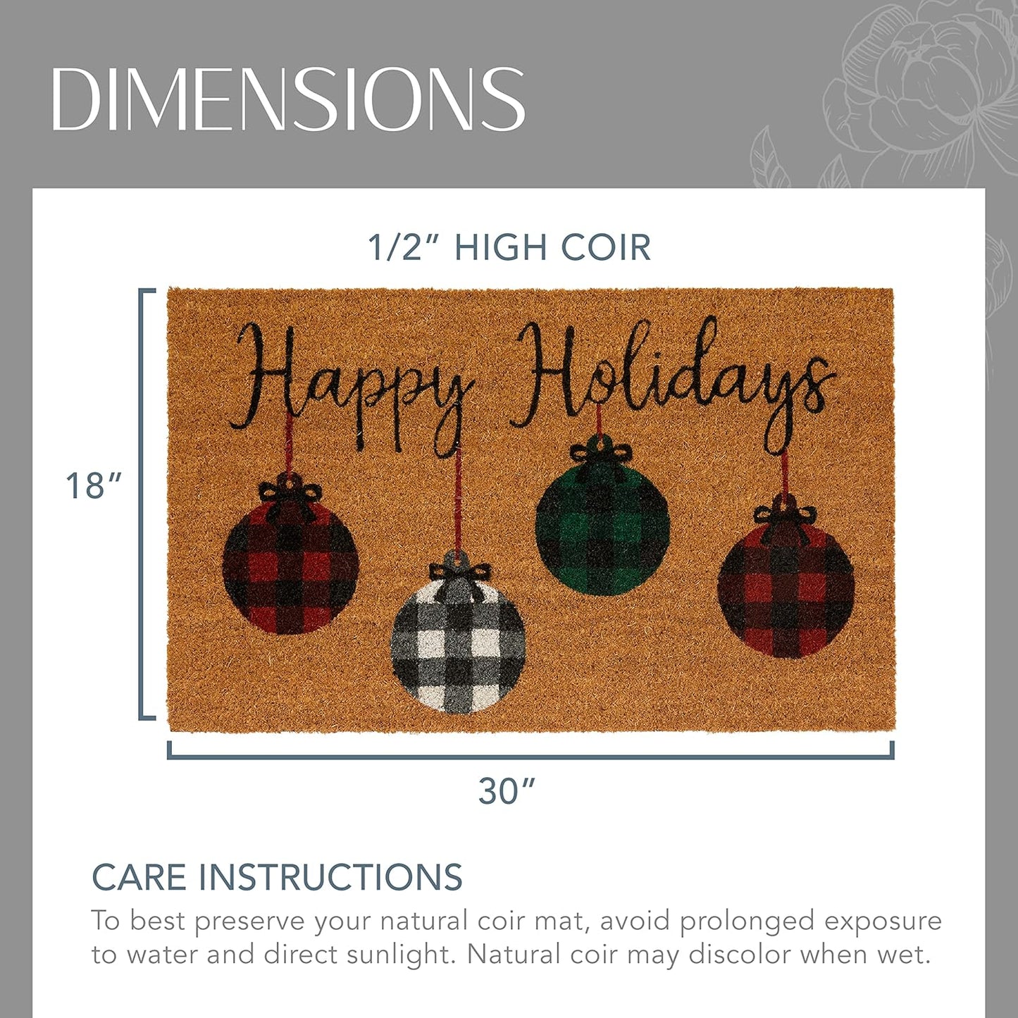 Home Fashions Farmhouse Living Coir Outdoor Doormat, Natural Entry Mat, Front Door Decor, 18" X 30", Rustic Ornament